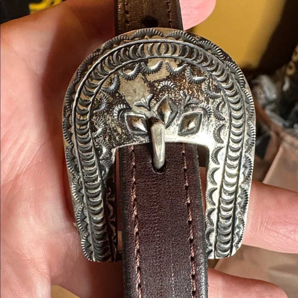 Navajo J.C. Delgarito Sterling Silver Ranger Belt 4pc Set Leather Sz 39 Vintage - Picture 3 of 8
